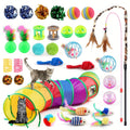 Cat Toy 32-Piece Assortment with Rainbow Tunnel, Feather Wand, Bell Balls, Mice and Crinkle Toys — image 1
