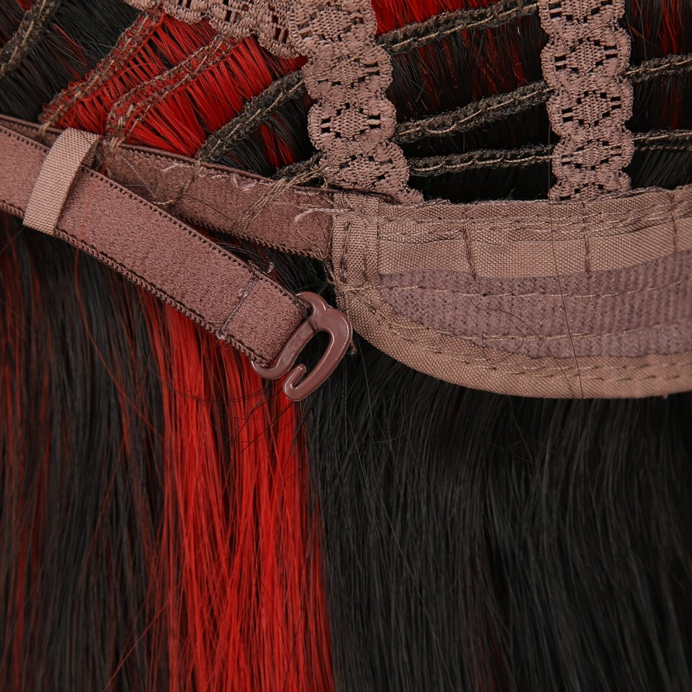 Synthetic Wig 24-Inch Straight Style with Red Highlights, A-Shape Bangs and Adjustable Rose Net Cap — image 10