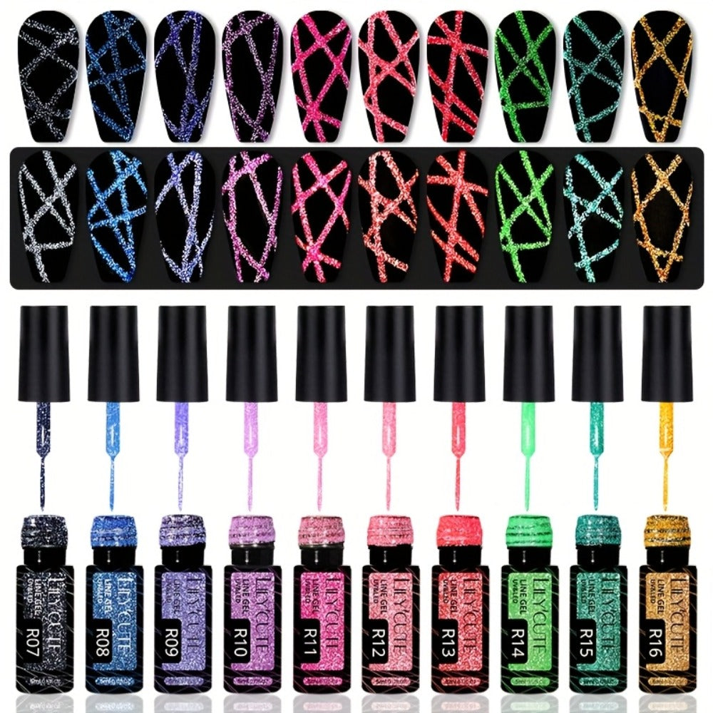 Gel Nail Polish Nine-Piece Reflective Glitter Line Set, 5ml Each for Stripes and Graffiti Nail Art — image 14