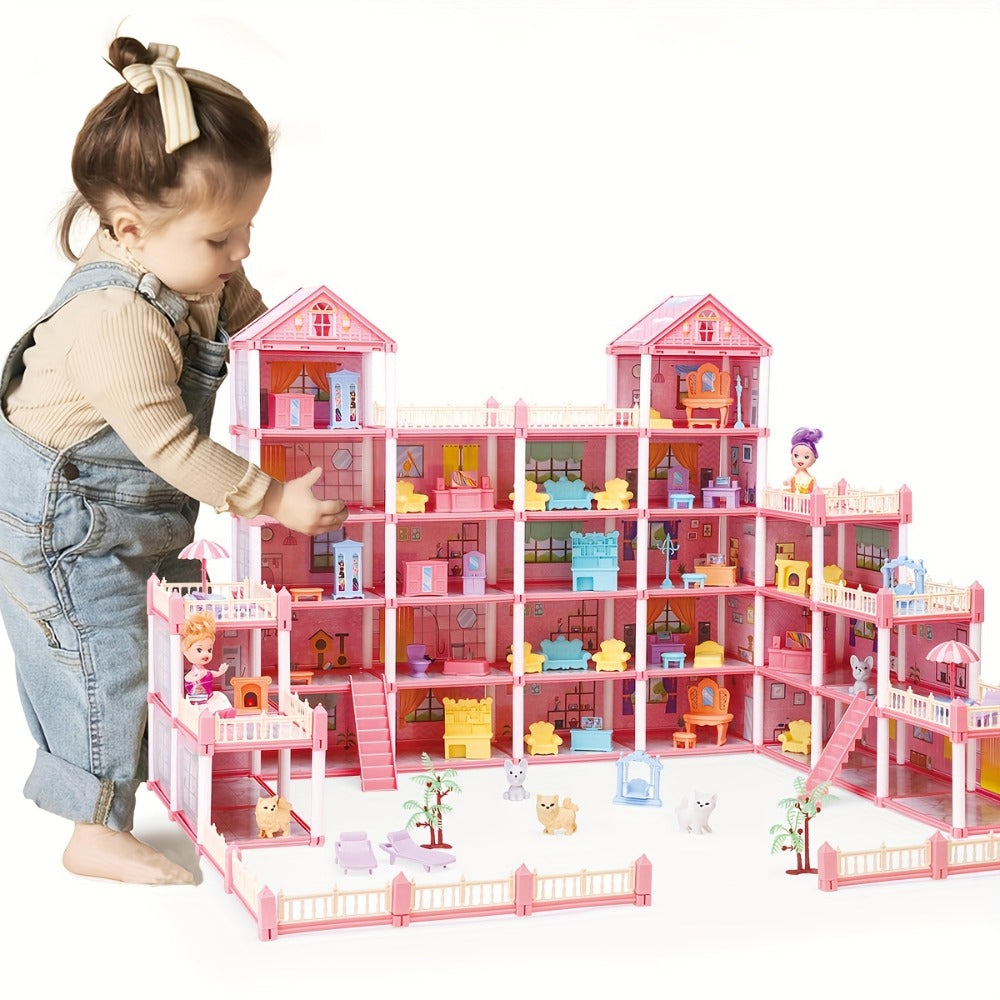 Princess Doll House Castle with Furniture & Accessories, Pink or Blue Mini Villa Playset 14 to 27 Rooms — image 5