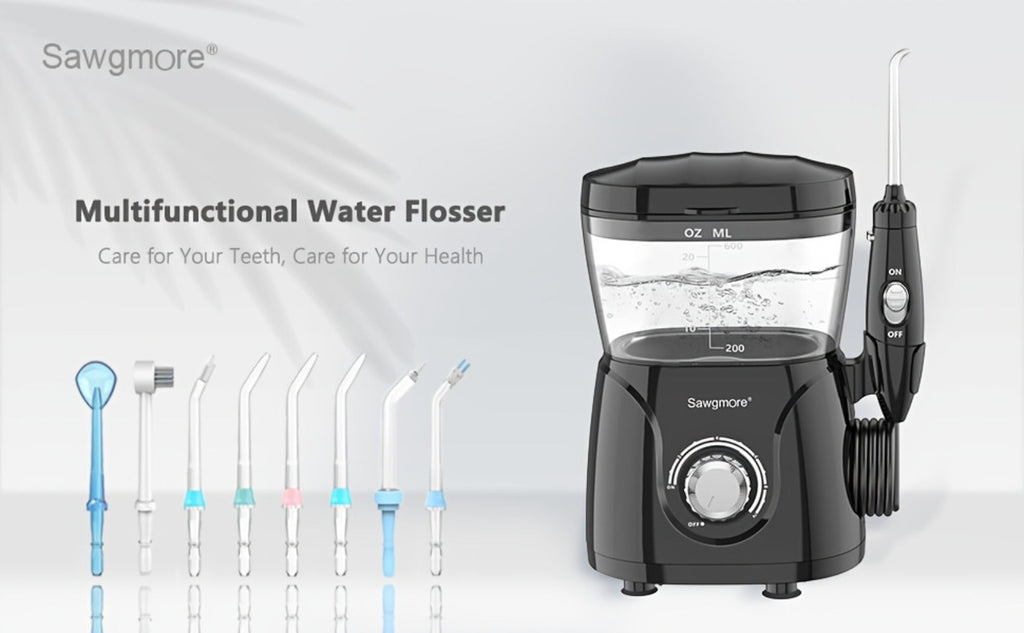 Water Flosser for Teeth & Braces 600ml Large Tank – 10 Adjustable Pressure Levels 8 Nozzles IPX4 Waterproof Professional Oral