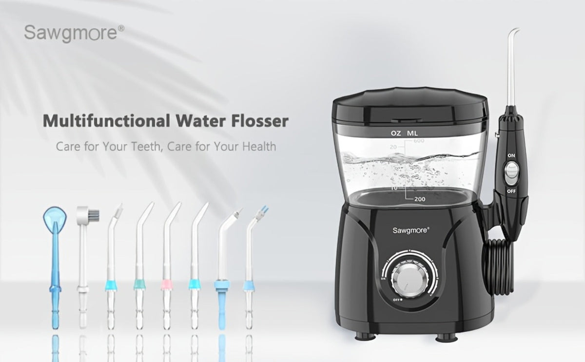 Water Flosser for Teeth & Braces 600ml Large Tank – 10 Adjustable Pressure Levels 8 Nozzles IPX4 Waterproof Professional Oral