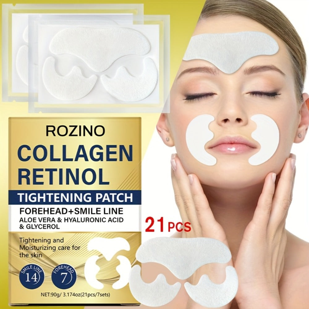 Anti-Wrinkle Face Patches 21pcs with Collagen Retinol Hyaluronic Acid & Aloe Vera – Forehead Smile Line Nasolabial Fold Overn
