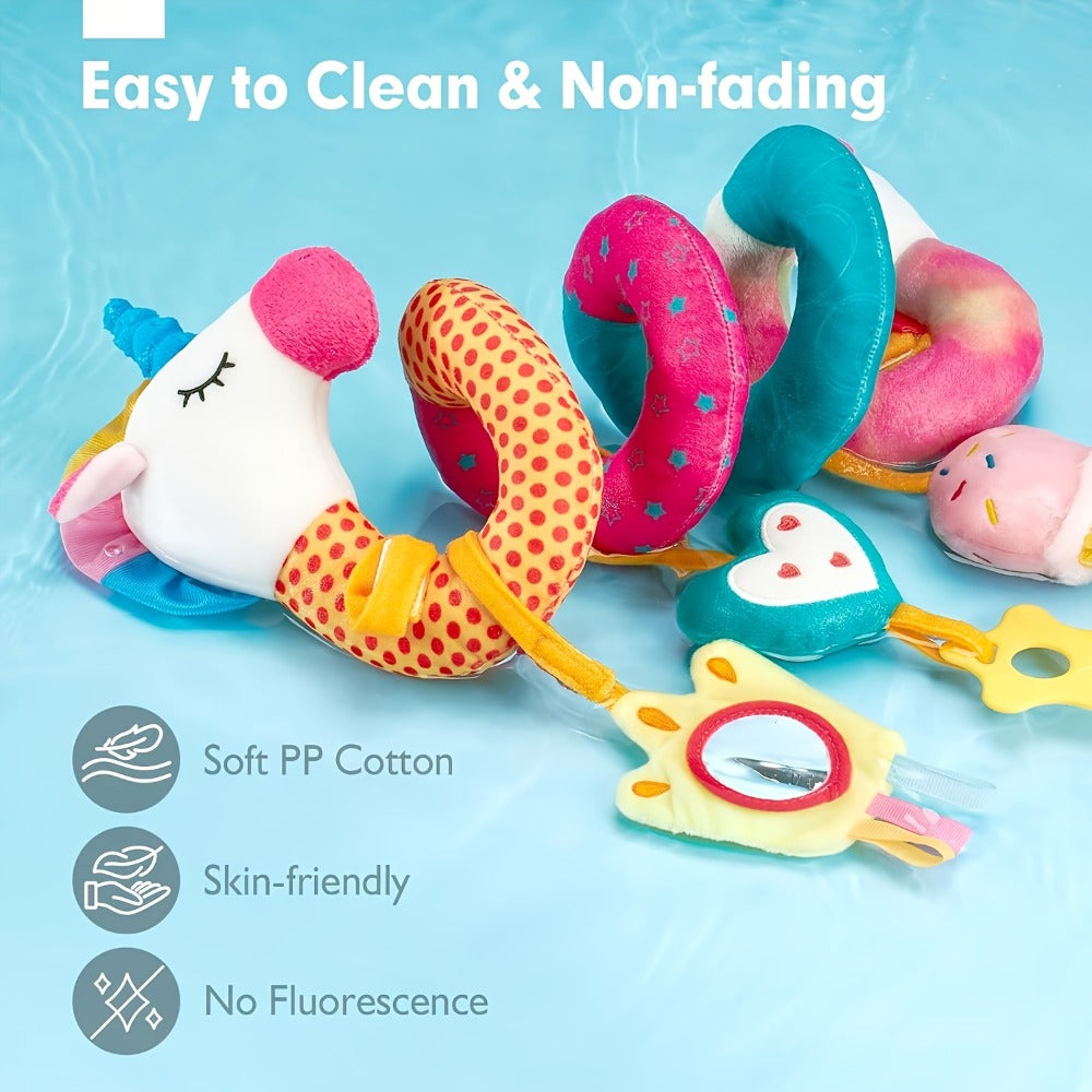 Baby Car Seat Toys 0-6 Months, Unicorn Rattle Mirror Crinkle Squeaky Stroller Toy Set for Infant Girls — image 6