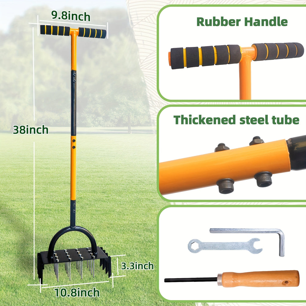 Dual-Plate 38-Inch Manual Lawn Aerator with 16-Spike Plate, 8-Hollow-Corer Plate and T-Handle — image 1