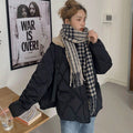 Loose Rhombus Bread Coat Stitching Fur Collar Warm Thickened Cotton-padded Jacket Coat For Women