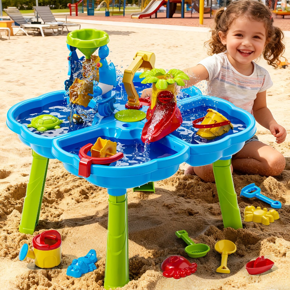 4-in-1 Sand & Water Table for Toddlers & Kids, Outdoor Sensory Play Sandbox Activity Table with Beach Toys — image 2