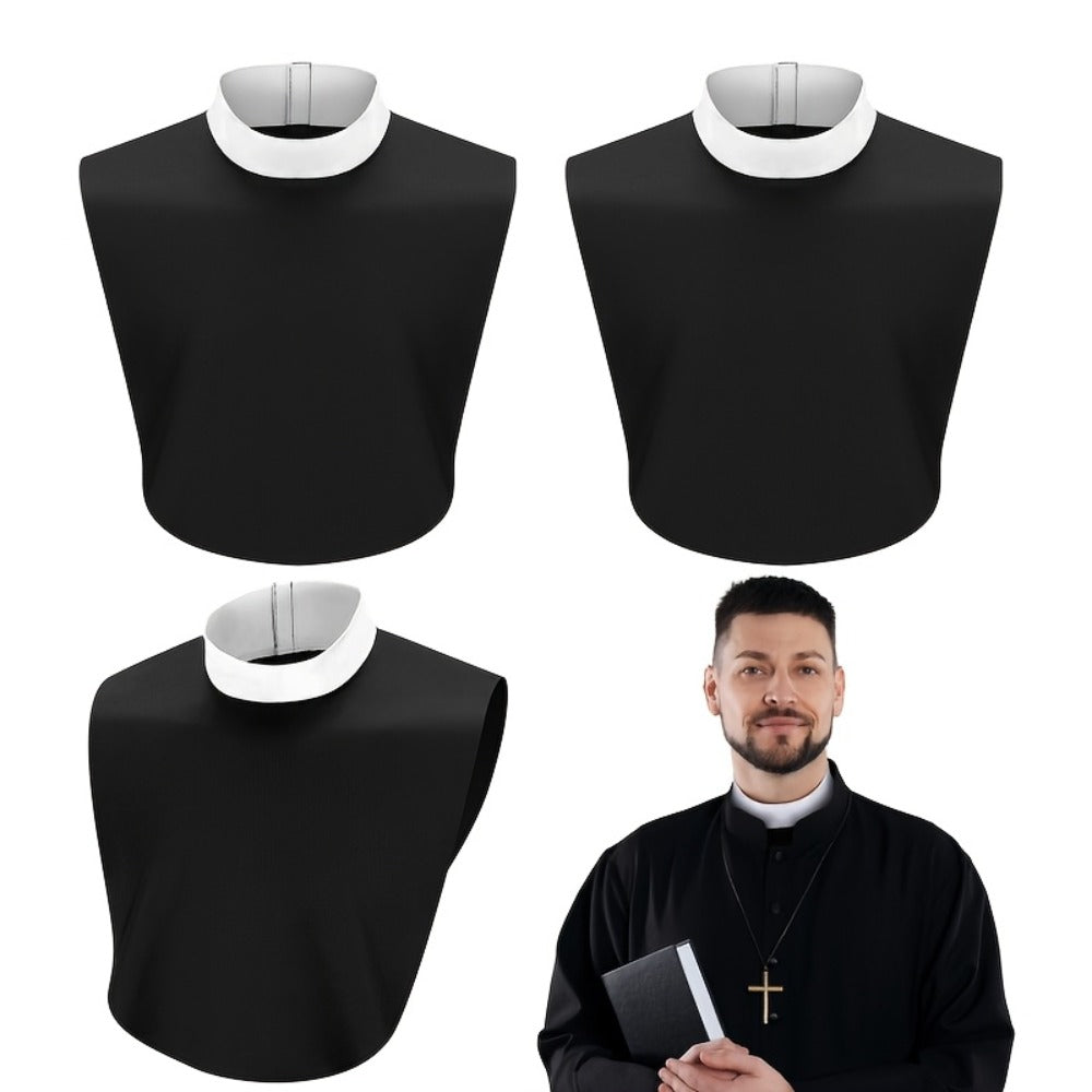 Clergy Collar Costume Bib Set, Three-Pack in Black and White with Hook-and-Loop Neck Fasteners — image 1