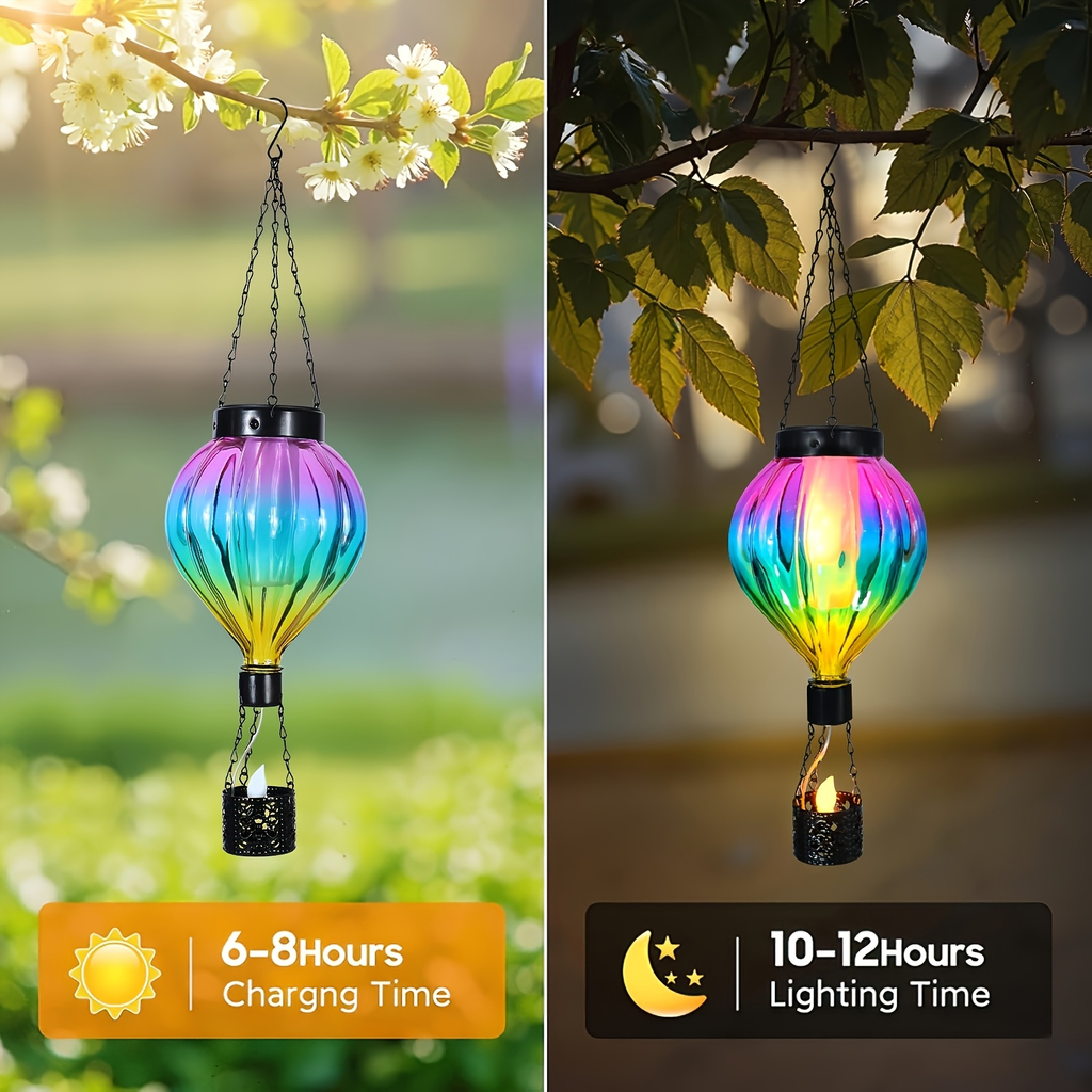 Solar Outdoor Lights Hot Air Balloon Hanging Lantern with Flame-Effect LED and Metal Frame for Garden Decor — image 2
