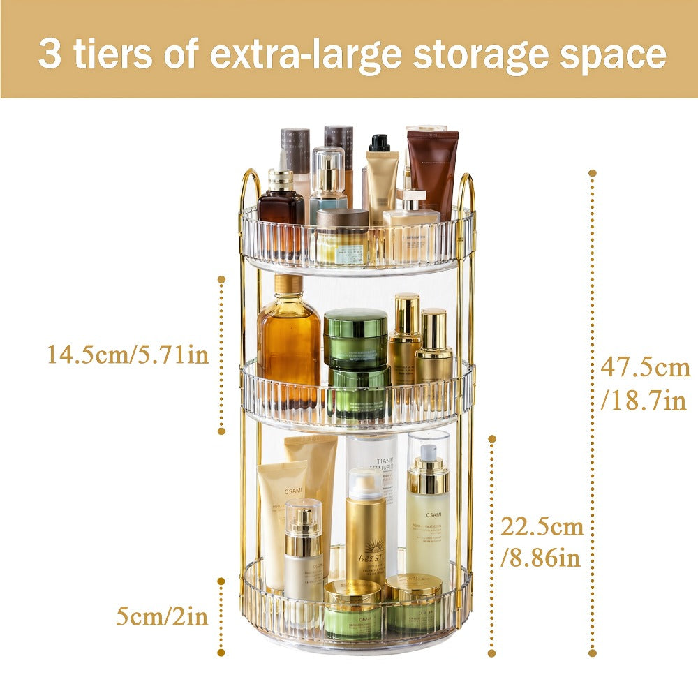 Three-Tier Rotating Makeup Organizer with 360-Degree Base in Green, Amber or Transparent Finish — image 8