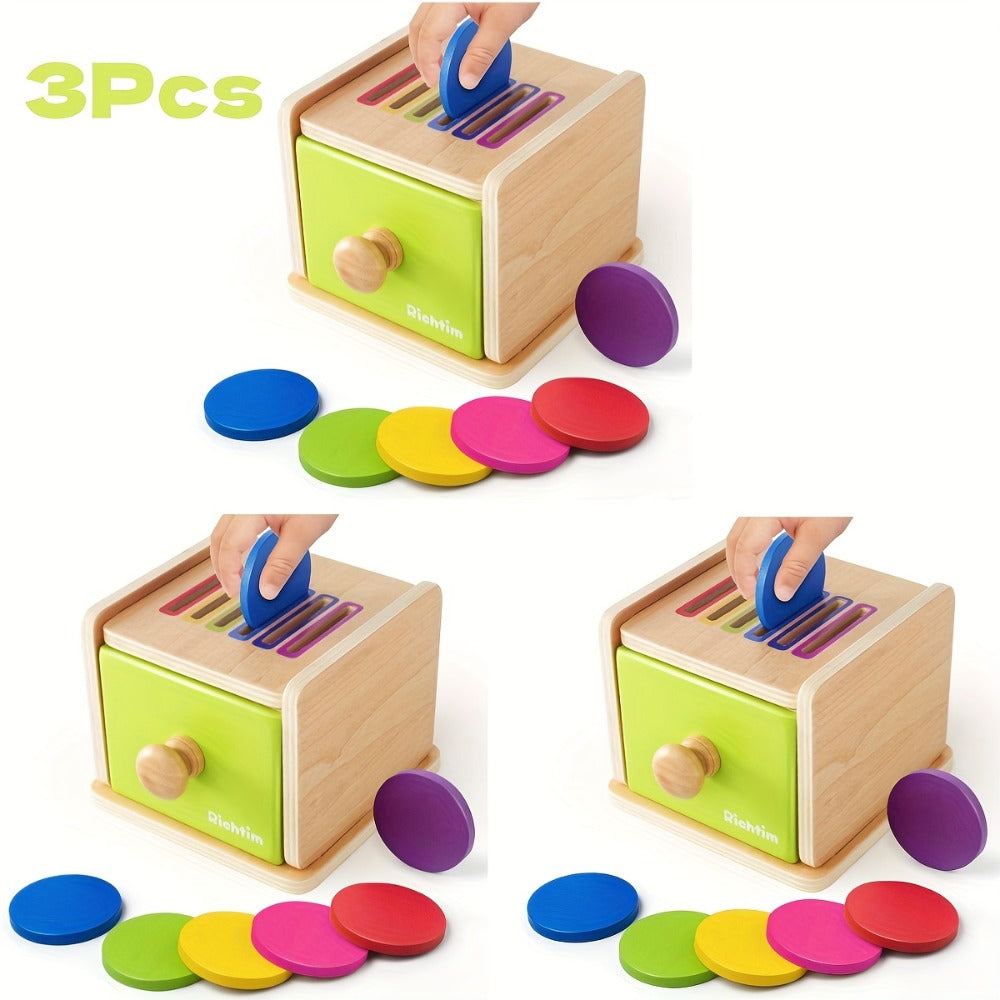 Wooden Color Sorting Toy with Drawers for Toddlers Ages 12M-3 Years, Montessori Object Permanence Box Fine Motor Skills — ima