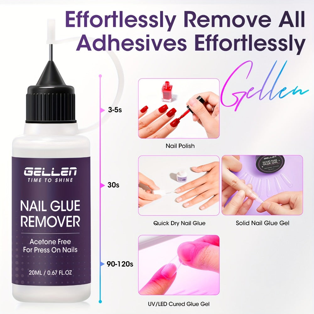 Nail Glue Remover 20ml Precision Needle Applicator Acetone Free – Fast Acting No-Mess Formula for Press On Nails Gel X Nail T