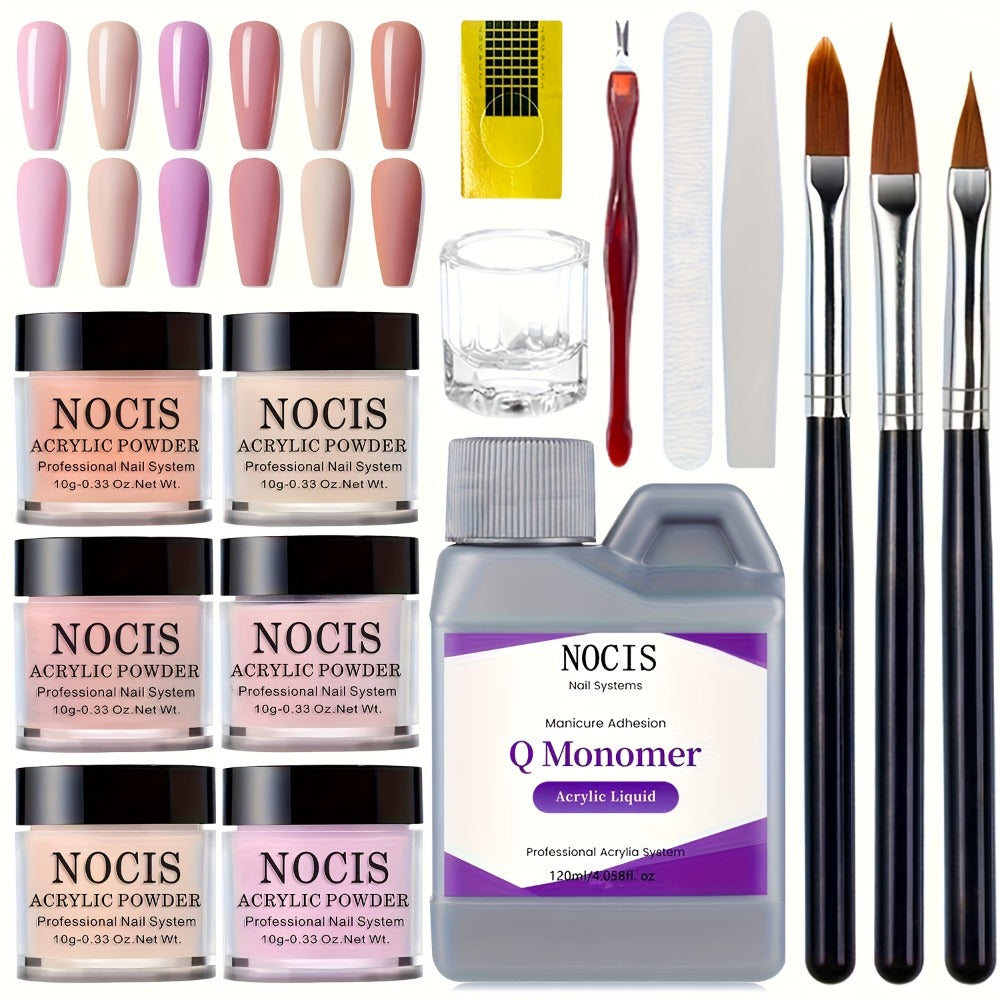 Six-Color Acrylic Nail Powder Set with Monomer Bottle and Application Tool Assortment in Three Set Codes — image 5