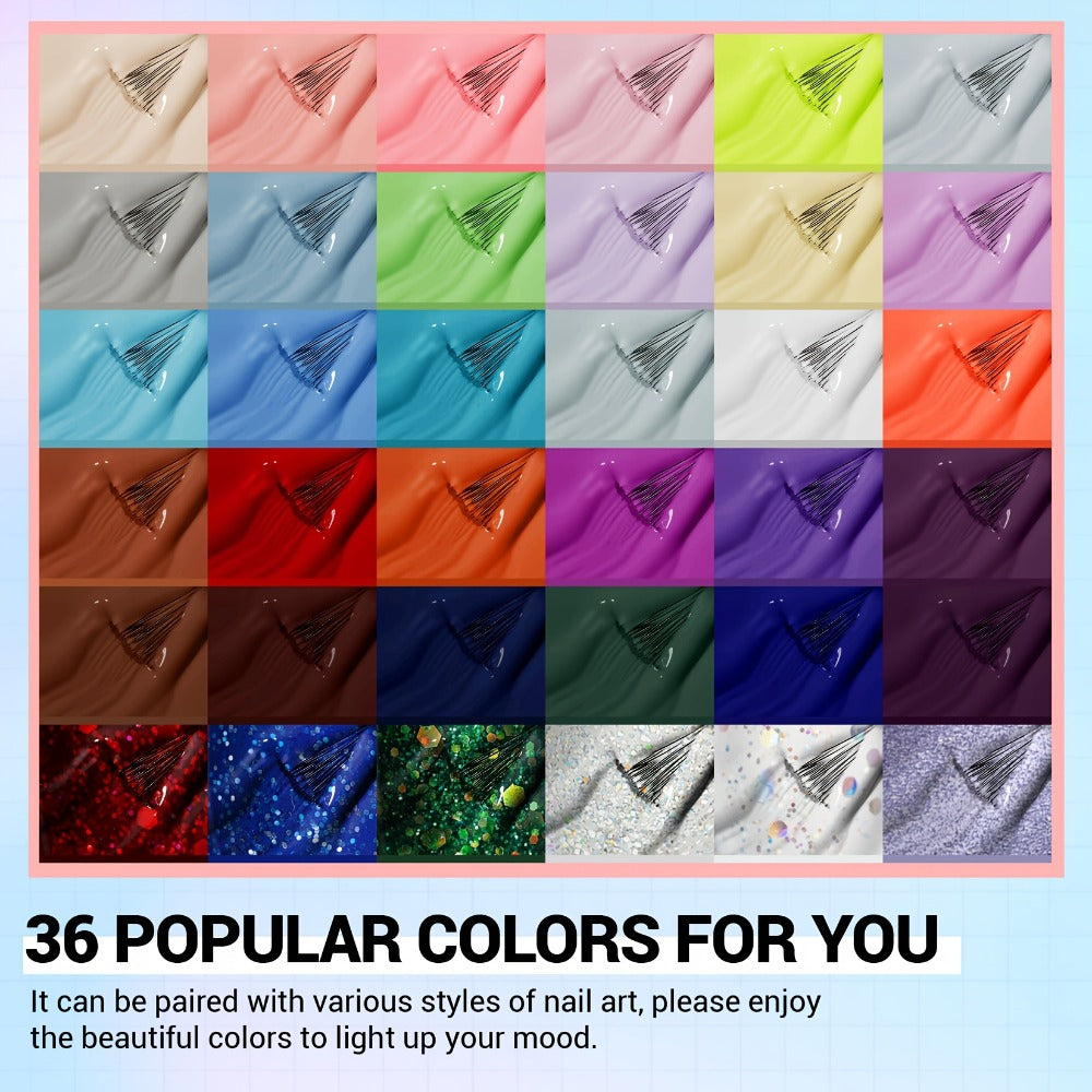 Gel Nail Polish 40-Piece Kit with 36 Colors, Base Coat, Glossy and Matte Top Coats, Glitter Shades and UV Cure — image 4