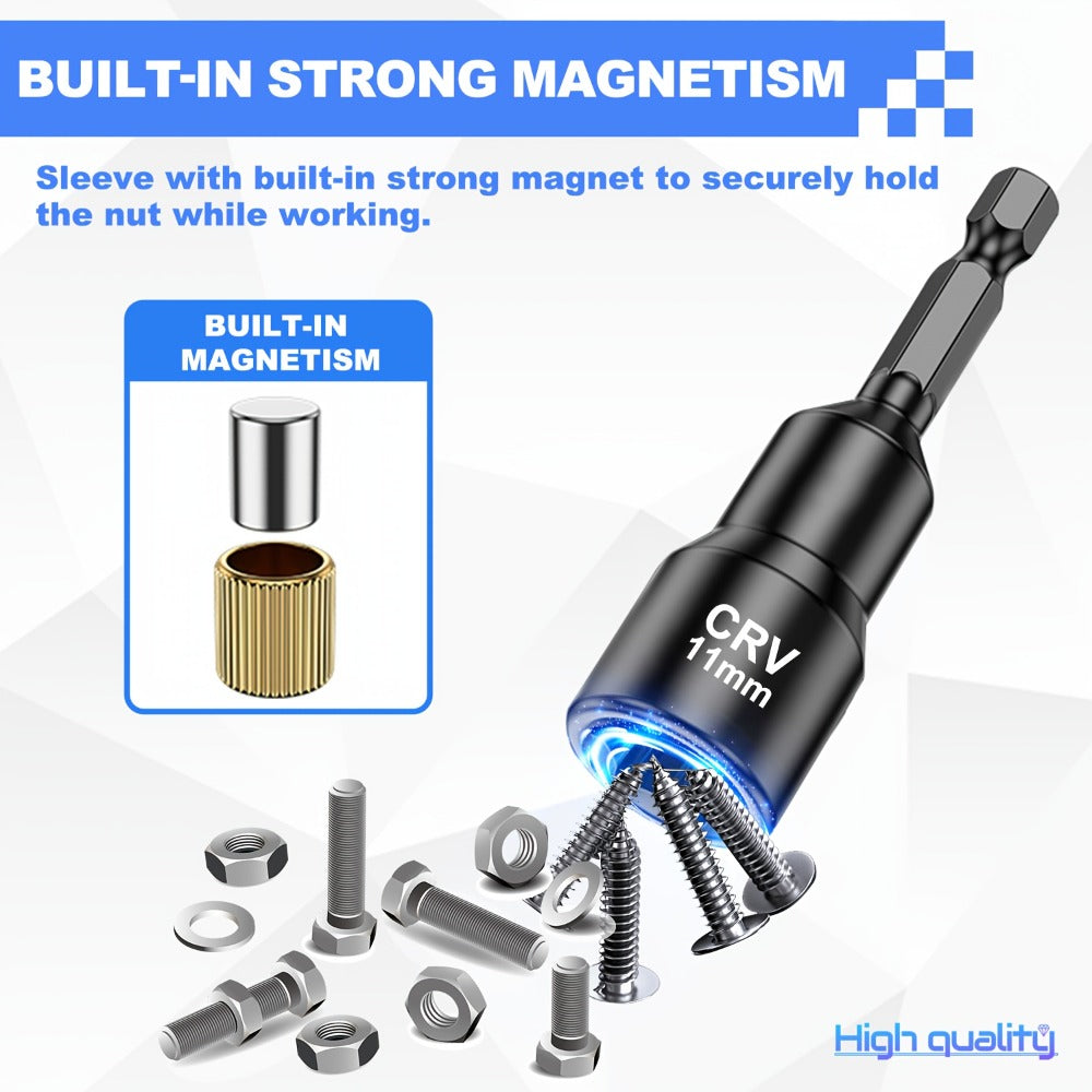 Magnetic Nut Driver Set 15-Piece 1/4" Hex Shank – SAE 1/4" to 9/16" & Metric 6-14mm Chrome Vanadium Steel Impact Nut Drivers 