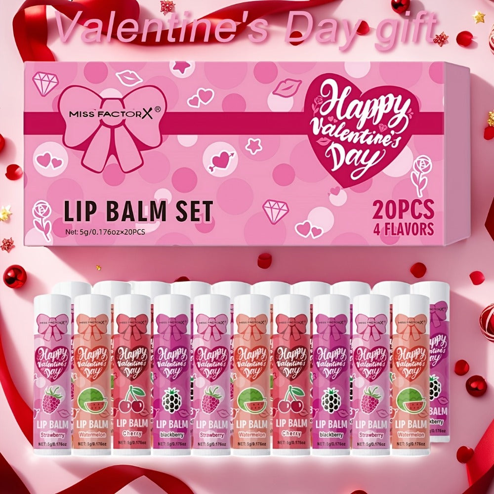 Glossy Tinted Lip Balm Set 20 PCS Gift Box – Moisturizing Long-Lasting Hydration Replenishing Lip Care for Dry Sensitive Lips