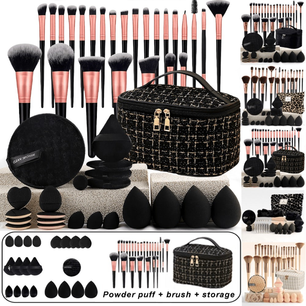 Makeup Brush Set, 23-, 44- or 47-Piece Nylon Bristle Kit with Blending Sponges and Leopard, Beige or Black Bag — image 2
