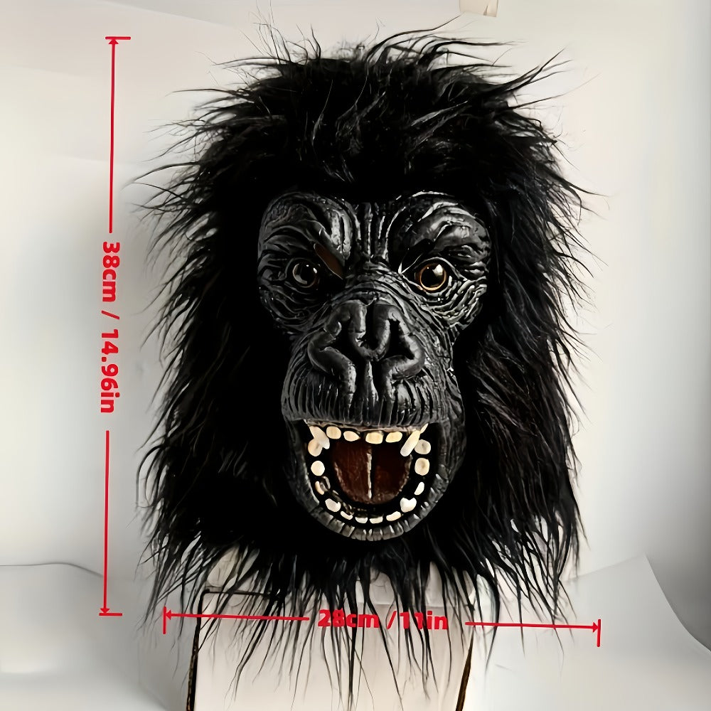Black Gorilla Full-Head Costume Mask in Open-Eye or Eyeless Styles with Shaggy Fur and Open Mouth — image 2