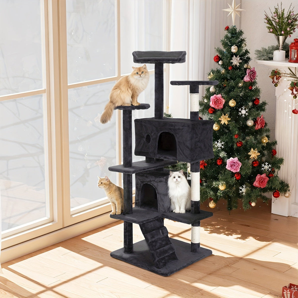 Cat Tree Tower Multi-Layer with Scratching Post, Perch Platforms & Cat Apartments – Tall Cat Climbing Frame for Indoor Cats —