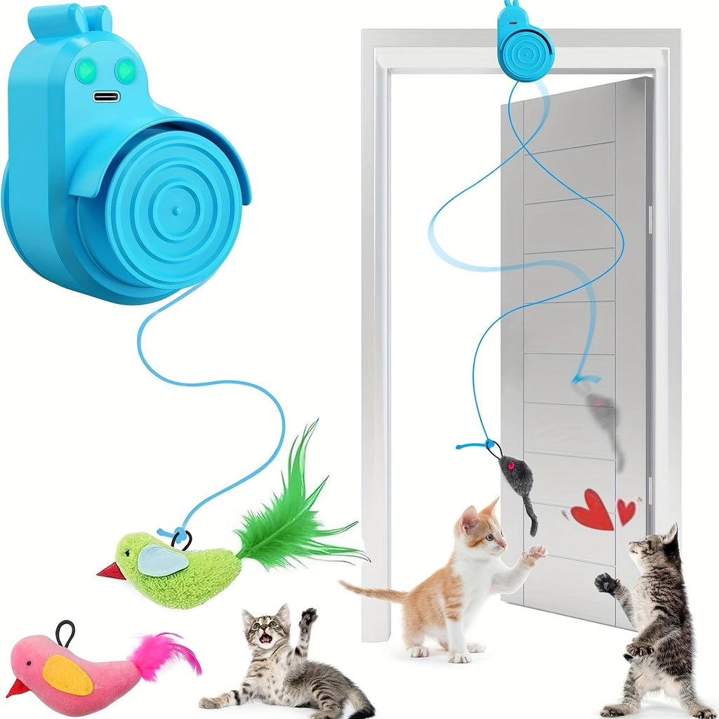 Cat Toy Electric Flying Feather with USB Rechargeable Hanging Drive, Stick-On Mount and Three Colors — image 8