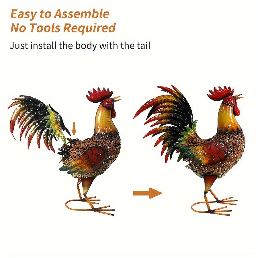 Metal Rooster Garden Stake Colorful Farmhouse Chicken Sculpture Outdoor Lawn Yard Decor Art Ornament Housewarming Gift 19 Inc