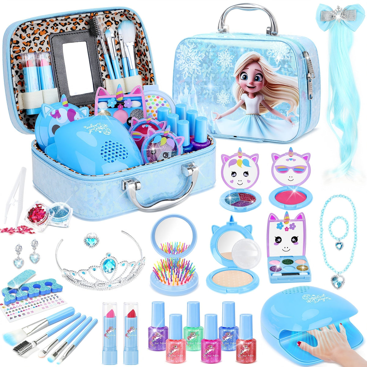 Kids Makeup Set for Girls, 2-in-1 Princess Makeup & Nail Art Kit, Pretend Play Cosmetics with Nail Polish — image 1