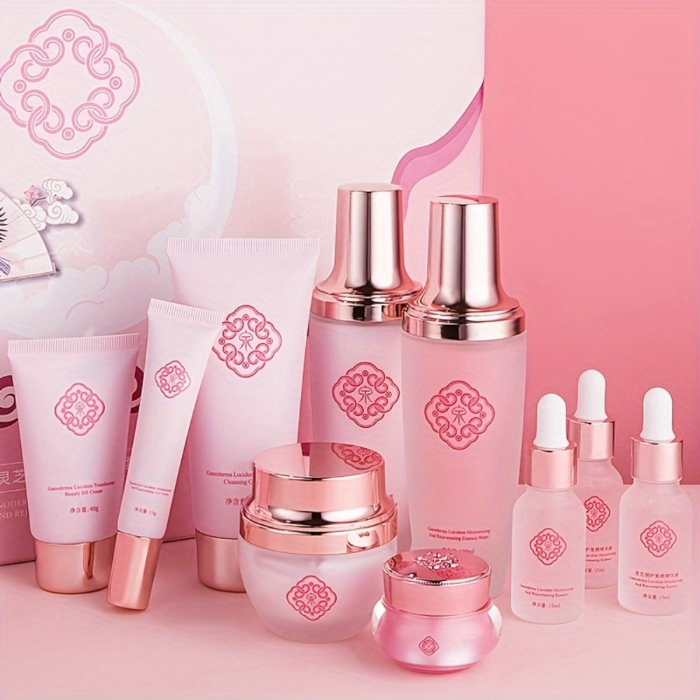 10-Piece Botanical Skincare Gift Set with Coordinated Bottles, Jars and Tubes in a Pink Presentation Box — image 7