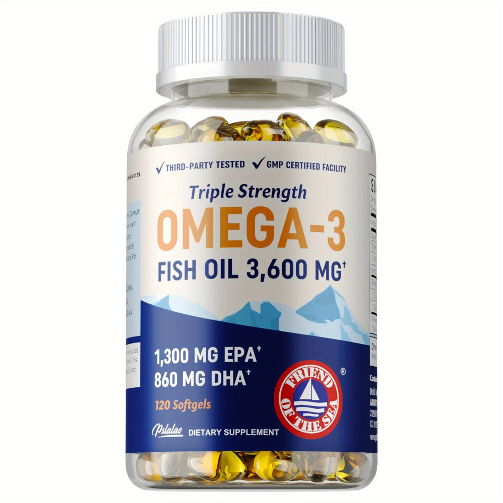 Triple Strength Omega 3 Fish Oil 120 Capsules with High EPA & DHA for Eye, Brain & Heart Health, Joint & Immune Support for M