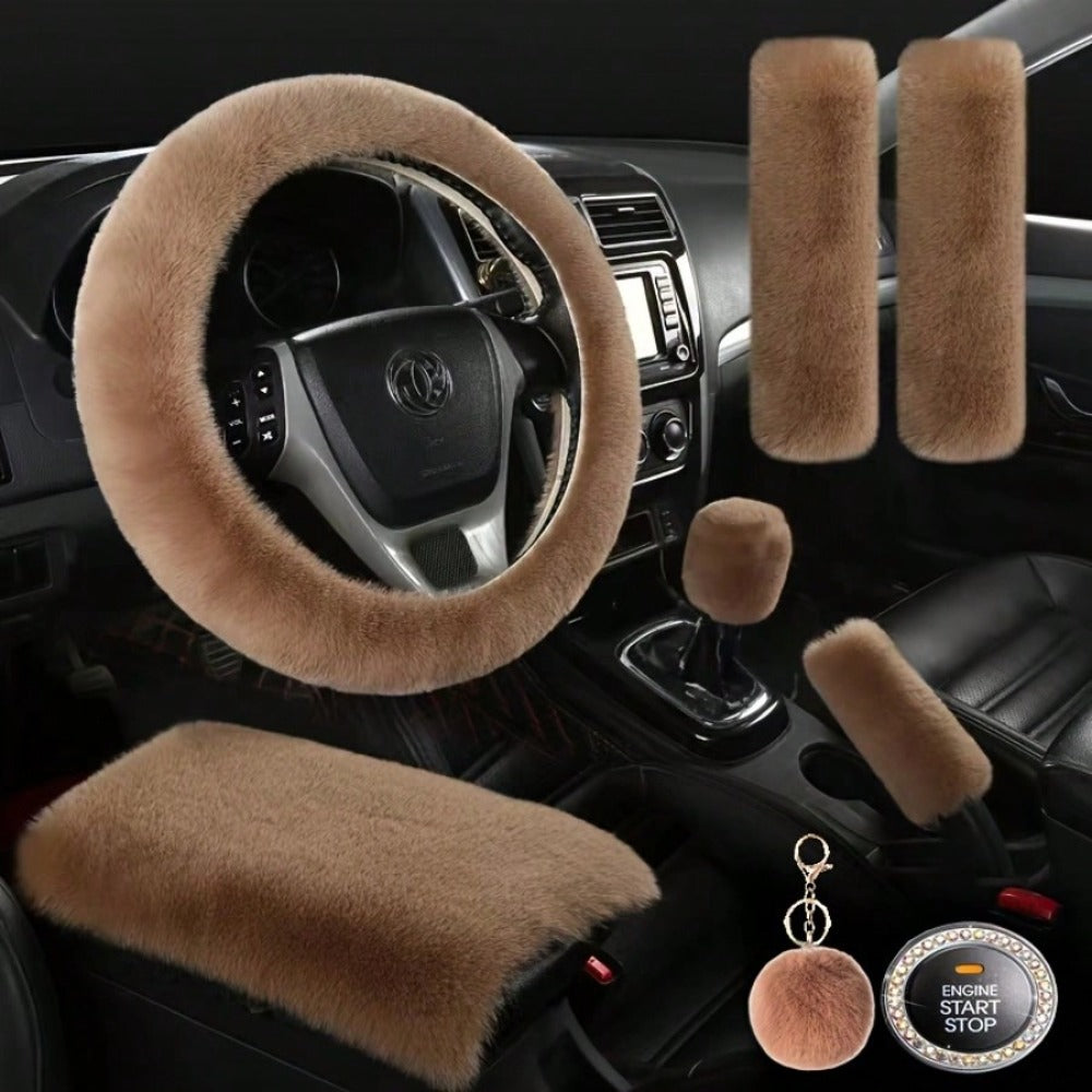Plush Fluffy Steering Wheel Cover – Rex Rabbit Fur Texture, Universal Fit, 12 Colors (Black, Pink, Purple, Red & More) — imag