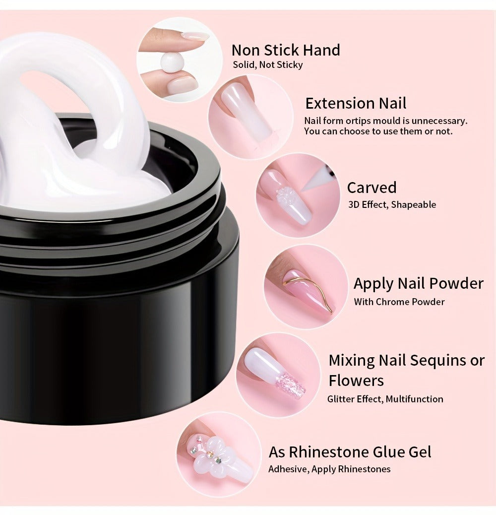 Builder Gel Nail Extension Starter Kit 5pcs Clear Nude Solid – Hard Gel Sculpting Set with Flower Molds & Sculpting Brush for