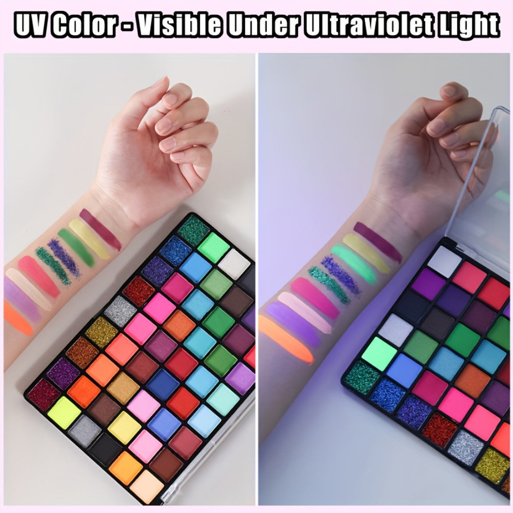 54 Color Face & Body Paint Kit with UV Fluorescent, Matte & Glitter Shades, Pattern Templates, Brushes & — image 5