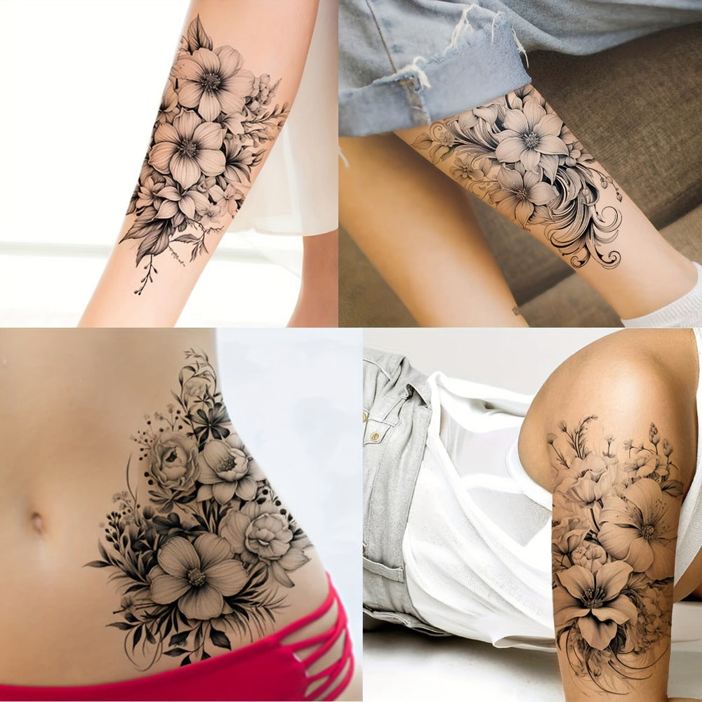 Temporary Tattoos GLARYYEARS 44-Sheet Black Floral, Butterfly and Snake Set with 9 Large and 35 Small Designs — image 3