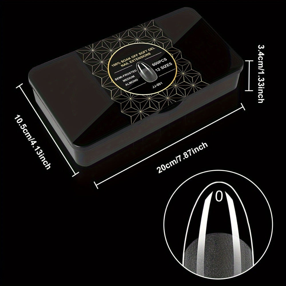 Gel Nail Tips 600 Pieces Clear Crystal Full Cover Nail Extensions – Almond Oval Coffin Stiletto Square Short Medium Long Soft