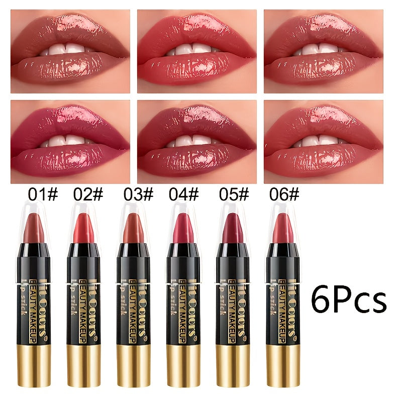 Glossy Crayon Lipstick Set 6 Pack Nourishing Lip Color, for Makeup, Travel and Everyday Vanity Use — image 9