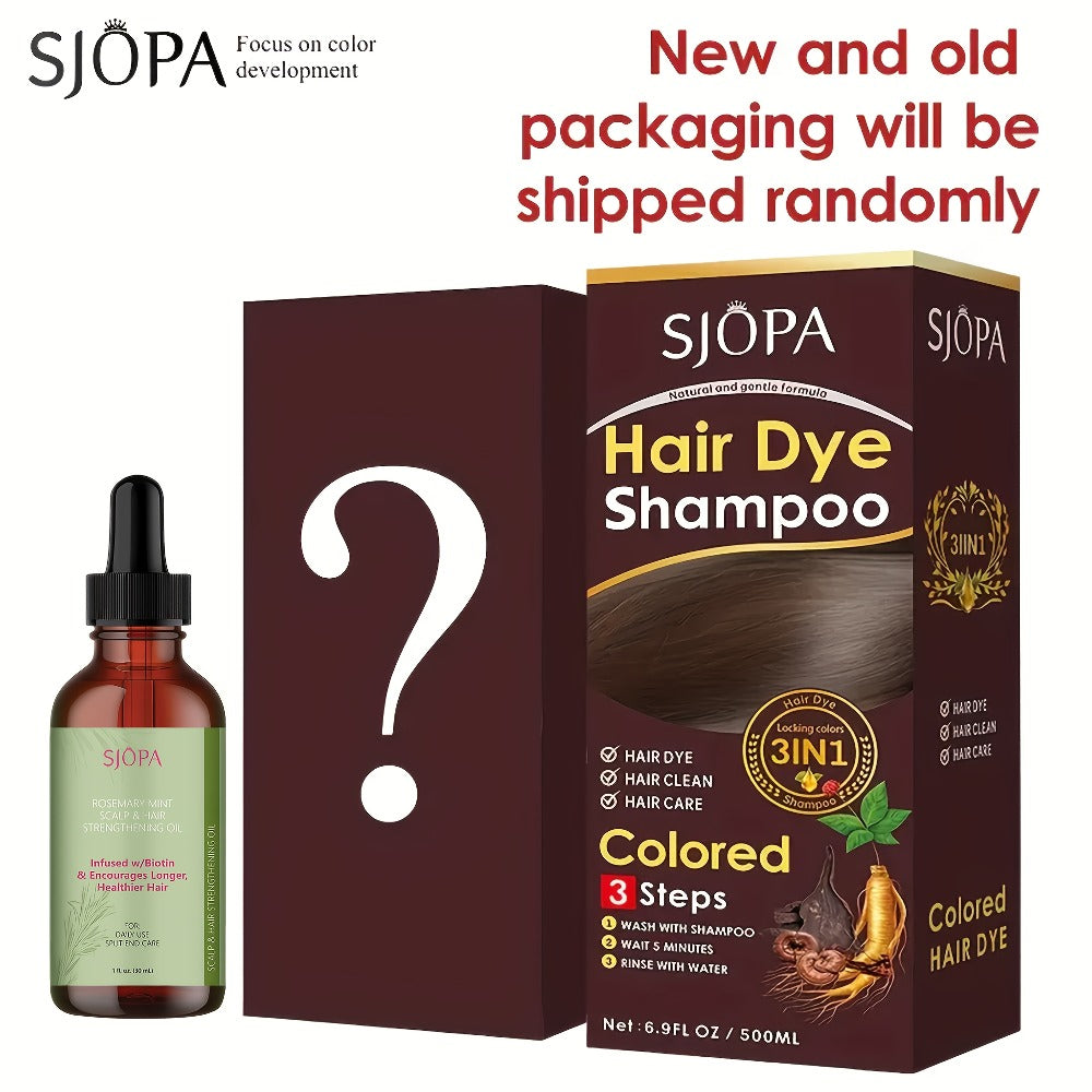 Hair Dye Shampoo, SJOPA 500ml Bottle and Rosemary Hair Oil Set with Seven Color Options for At-Home Color Selection — image 1