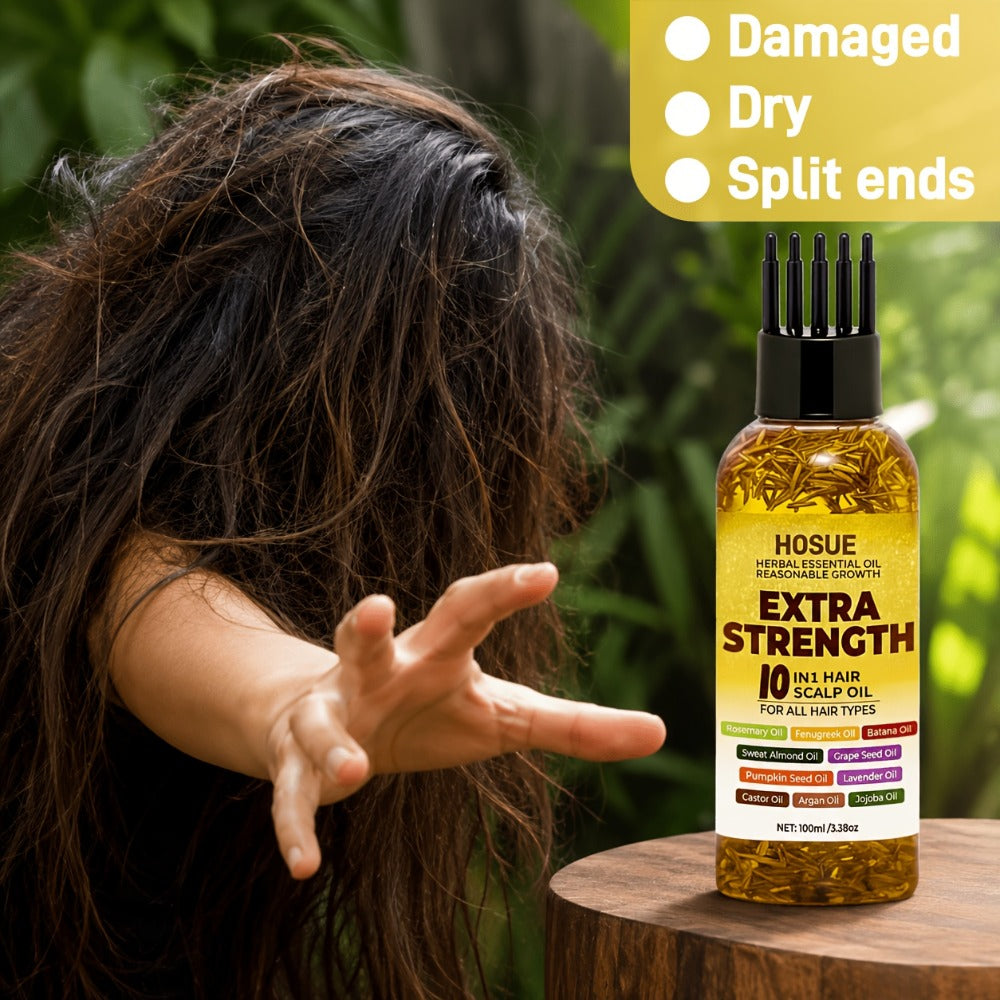 Hair Growth Oil 10-in-1 Botanical Herbal Blend Batana Rosemary Fenugreek Castor Red Onion Ginseng Turmeric Pumpkin Seed Nouri