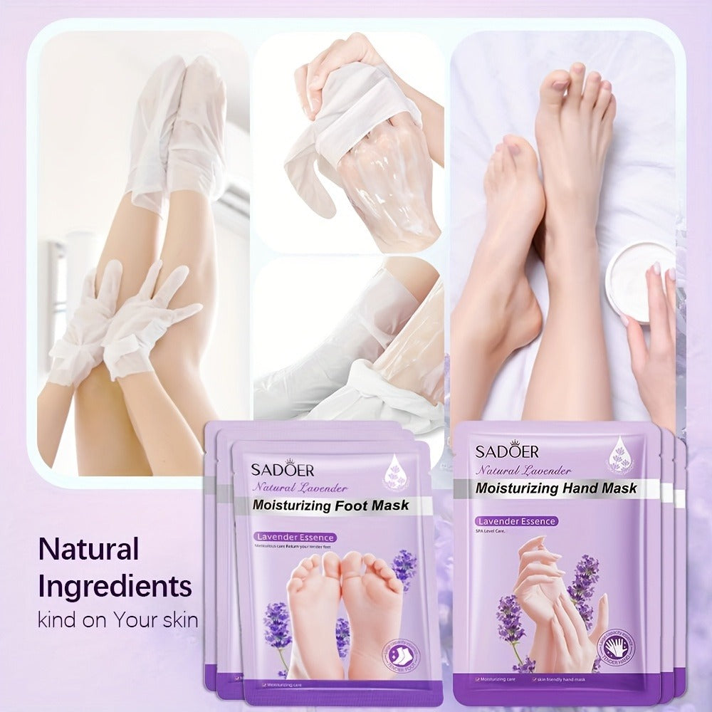 Hand and Foot Mask Set 12pcs Lavender Moisturizing – Deep Hydrating Gloves & Socks for Dry Cracked Skin, Non-Greasy Moisture 