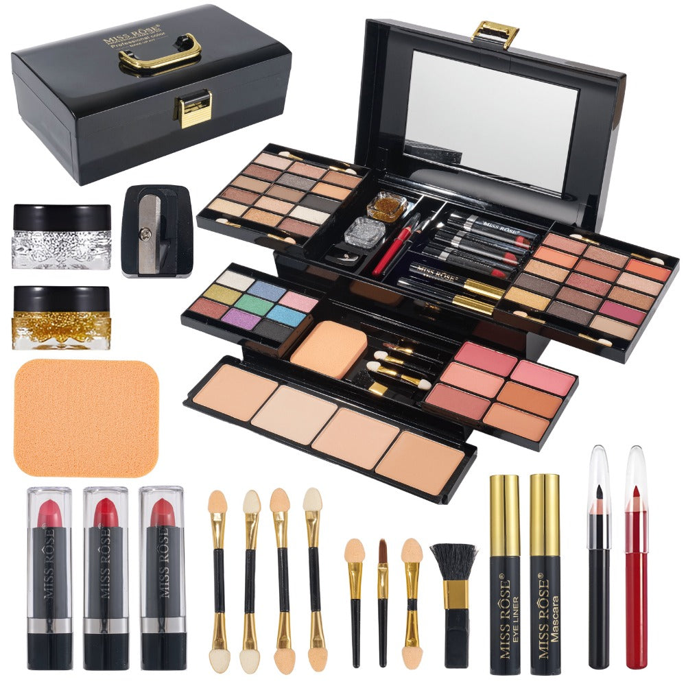 Makeup Kit 58-Color Black Mirror Case with Sliding Trays for Face, Eye and Lip Cosmetics plus Application Tools — image 9