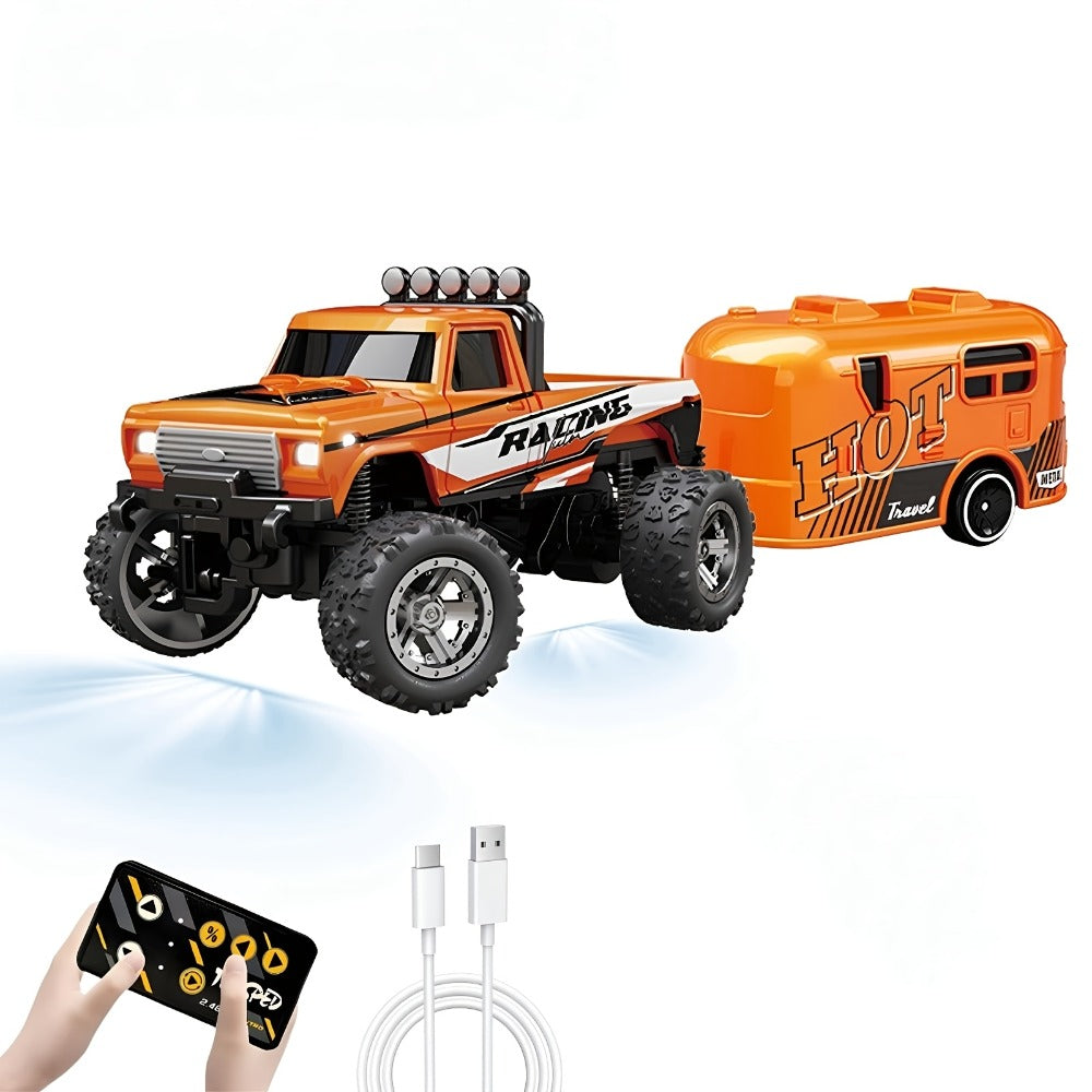 Mini RC Off-Road Truck with Trailer 1:64 Scale Die-Cast Remote Control Car with the Listed Color, Size or Set Options for Eve