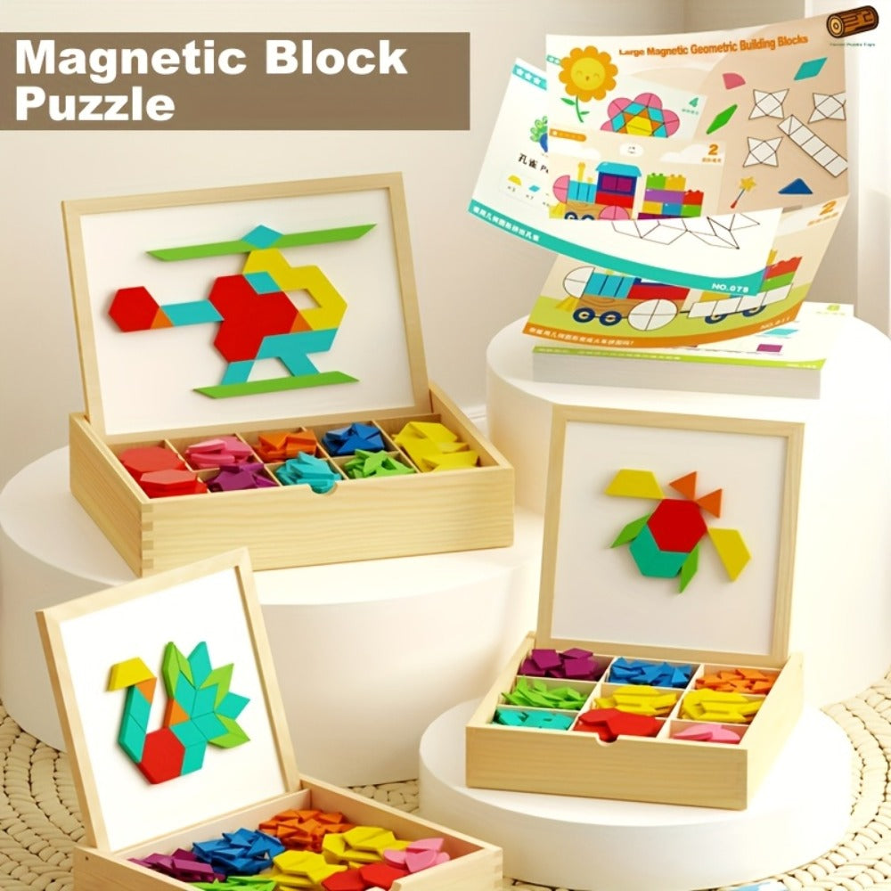 Magnetic Wooden Puzzle Board for Kids, 128/180/220/280 PCS Geometric Shape Recognition & Logical Thinking Toy — image 1