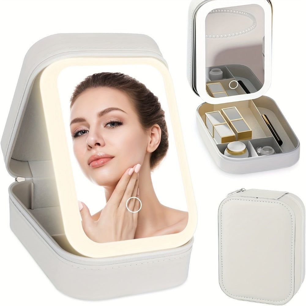 Lighted Makeup Case with LED Mirror & Cosmetic Organizer – 1200mAh Rechargeable USB Travel, for Makeup, Travel and Everyday V