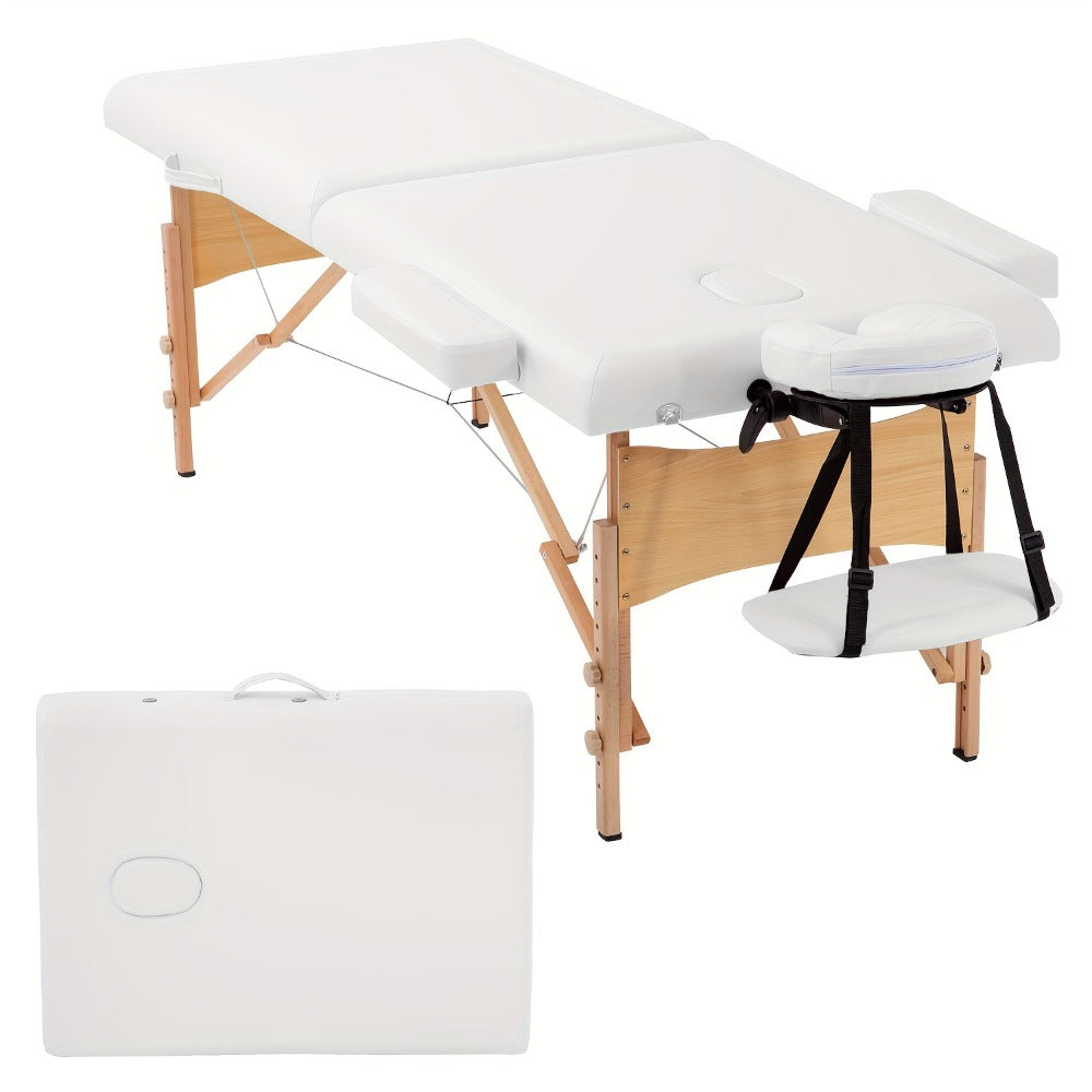 2-Fold Portable Massage Table with Face Cradle & Carrying Bag, Adjustable Height PU Leather Lash Bed — image 7