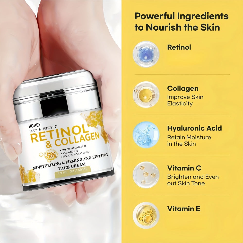Retinol Face Cream with Hyaluronic Acid for Women Lifting Neck Cream Smooths Wrinkles Fine Lines Day Night Dry Skin Care 50g 