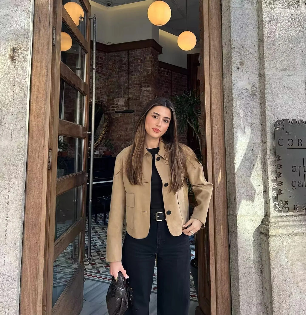 Suede Fabric Jacket Coat For Women