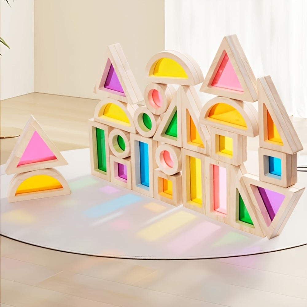Building Block Set Translucent Acrylic Geometric Shapes with Colorful Triangle, Circle, Arch and Window Pieces — image 1