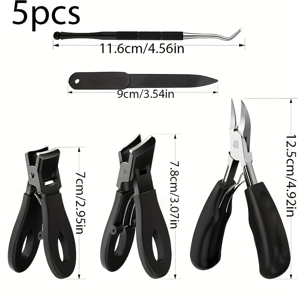 Wide-Jaw Nail Clipper Set, Five-Piece Black-Handle Kit with Straight, Concave and 45-Degree Slanted Tools — image 4