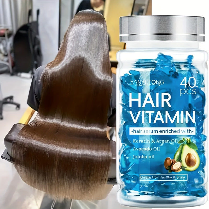 Hair Oil Capsules 40pcs – Keratin Hair Vitamin Essence with Moroccan Argan Oil, Avocado Oil & Jojoba Oil | No-Rinse Deep Nour