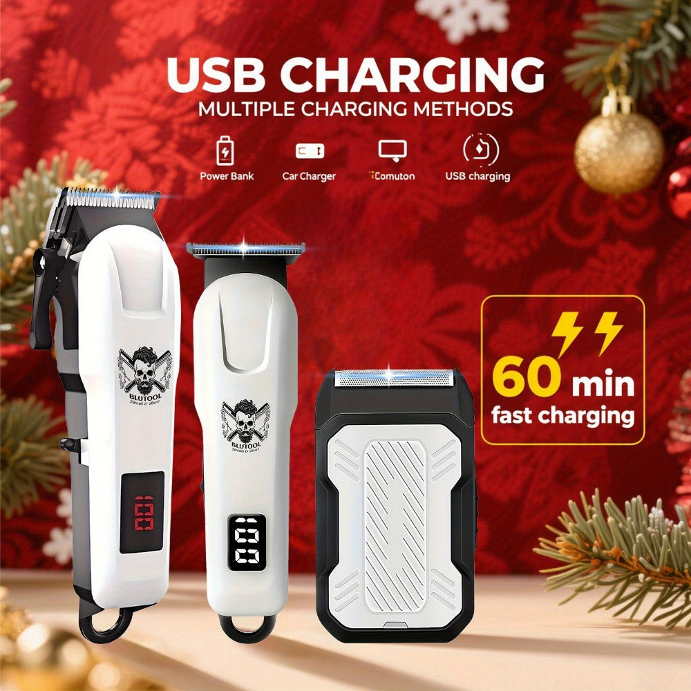 Cordless Hair Clipper Set for Men USB Rechargeable Electric Shaver with LED Display – Professional Grooming Kit 2 or 3 Piece 