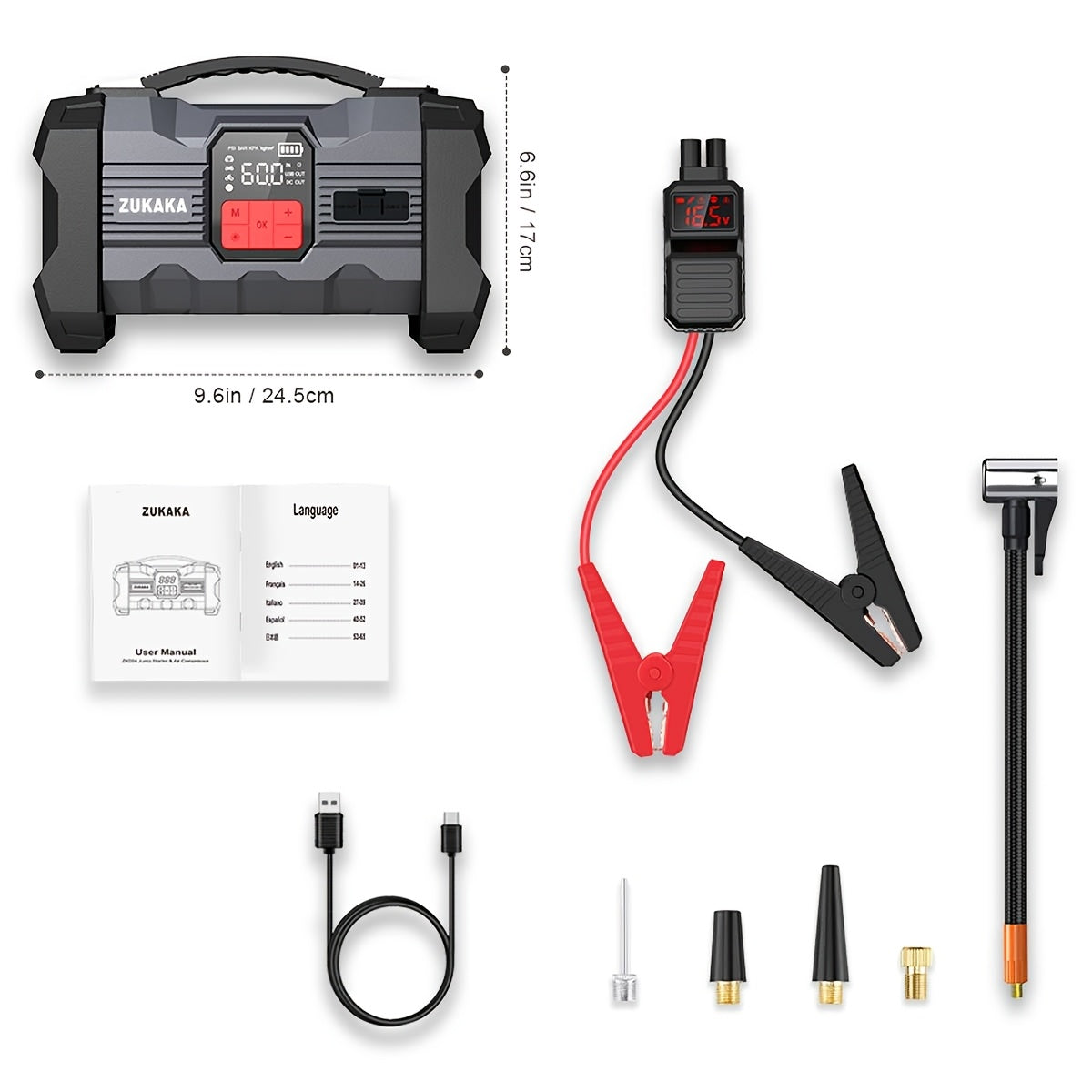 Jump Starter with Air Compressor 9000A Peak 10-in-1 150 PSI for All Gas 10L Diesel 12V USB USB-C Digital for Garden, Patio an