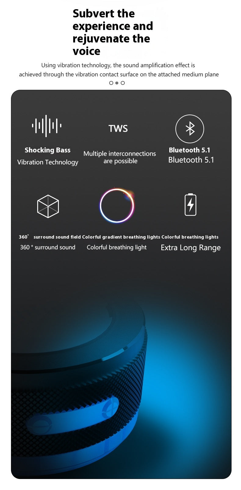 Small Wireless Bone Conduction Speakers Bluetooth Vibration Speaker With Color LED Light Portable Surface Adsorption Speaker